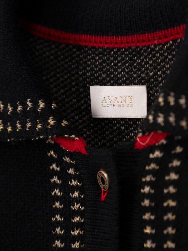 Aztec pattern wool blend cardigan for women - close-up texture | Avant Cashmere