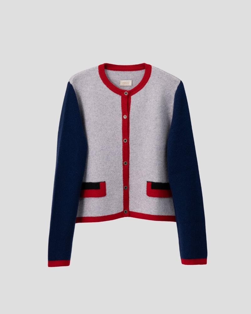 three-tone-cardigan-back-avant-cashmere Wool blend cardigan for women - back view | Avant Cashmere