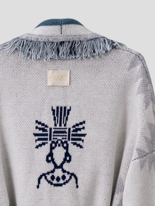 Aztec pattern wool blend cardigan for women - side view | Avant Cashmere