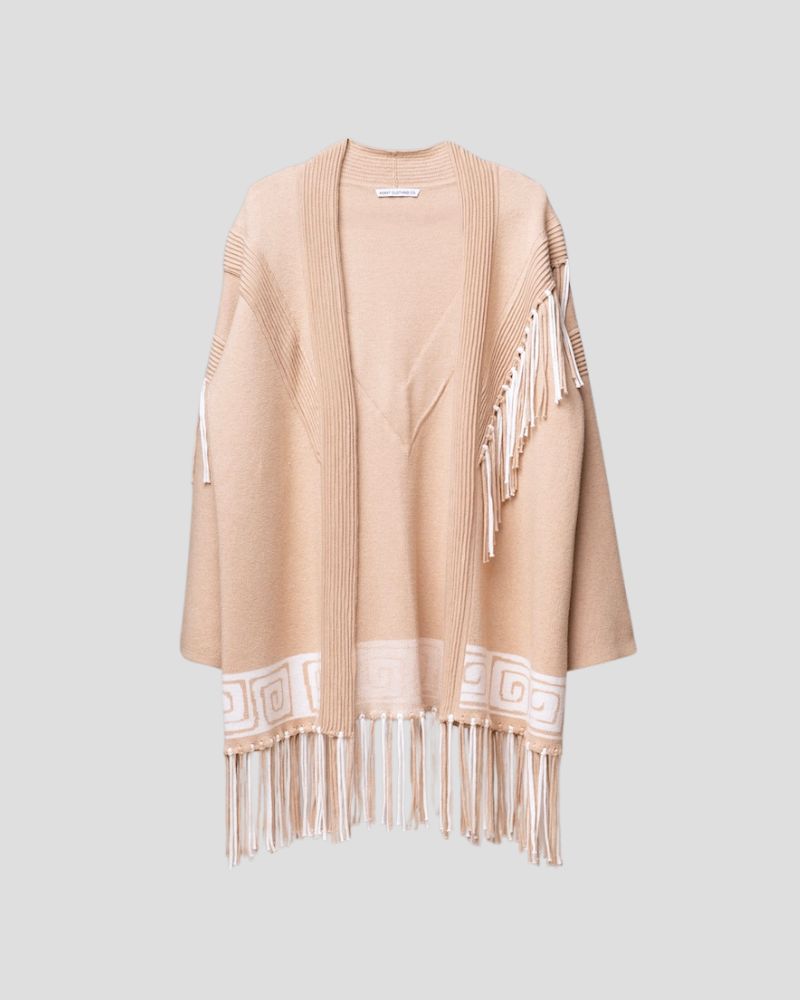 cape-cardigan-back-avant-cashmere Aztec pattern wool blend cardigan for women - back view | Avant Cashmere