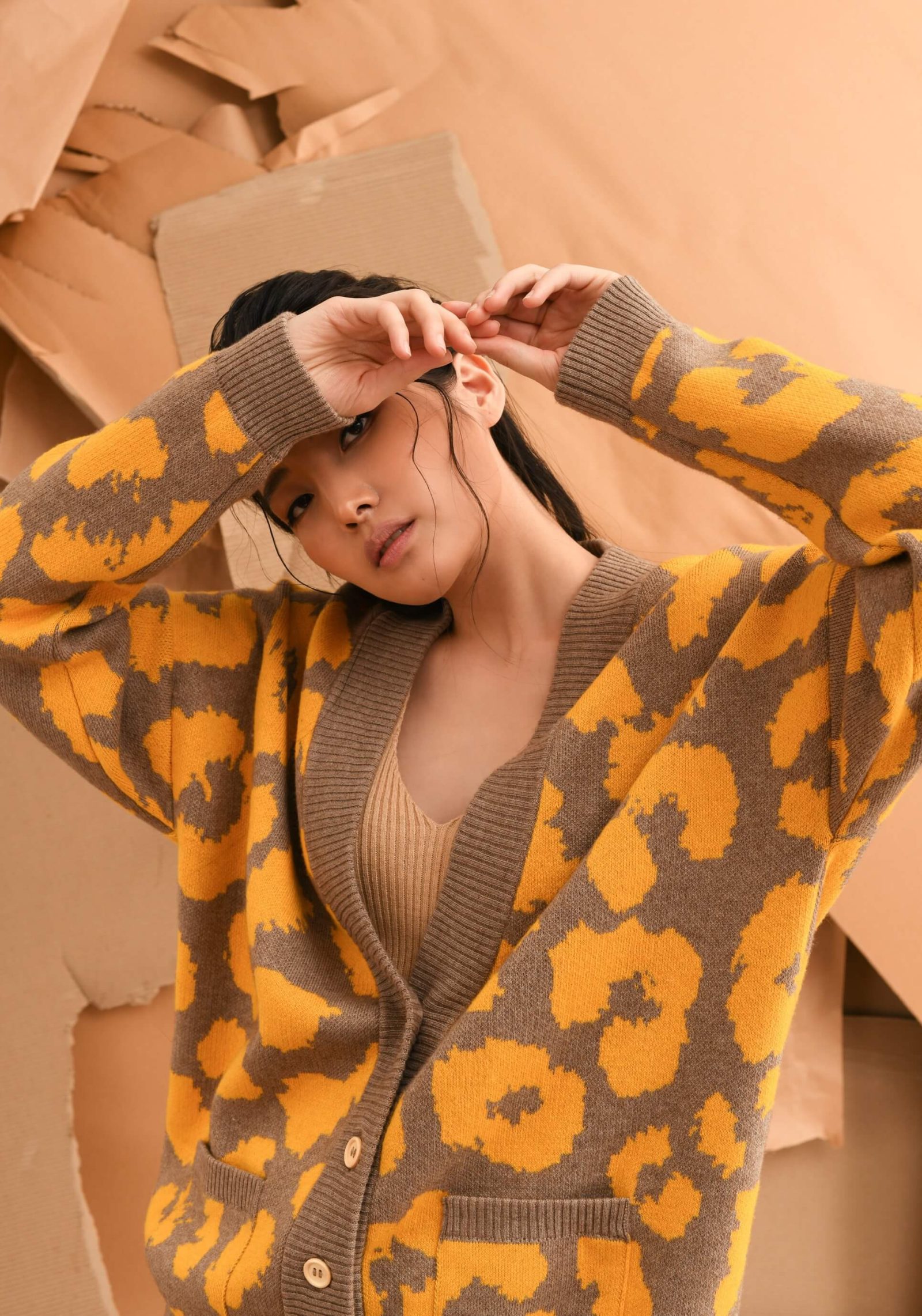 Jacquard wool blend cardigan for women - detail view | Avant Cashmere