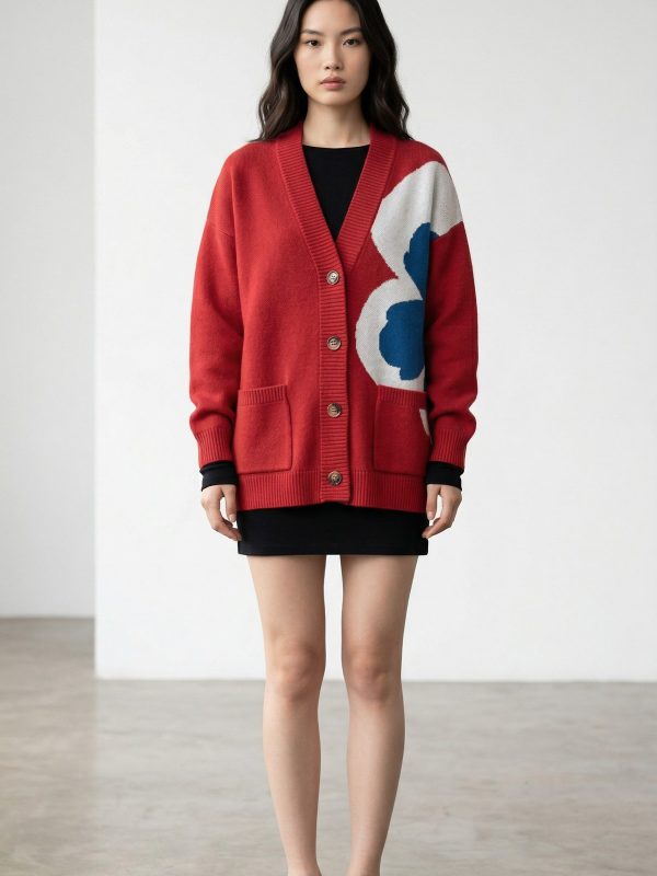 Абстракт цэцгийн хээтэй кардиган/Abstract Bloom Wool Cardigan - Image 1